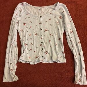 Mudd Floral Button-Up Crop Top - White and Pink